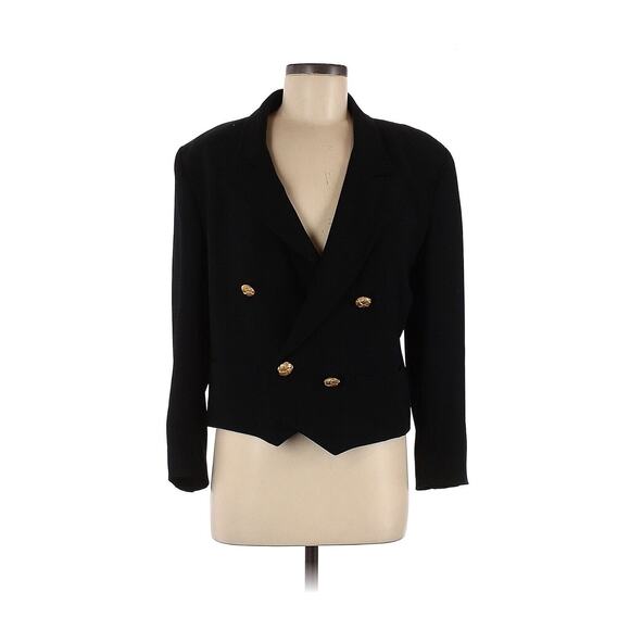 VTG Liz Claiborne Collection Black Crop Tuxedo Blazer Jacket Gold Knit Buttons 6 - Picture 1 of 5